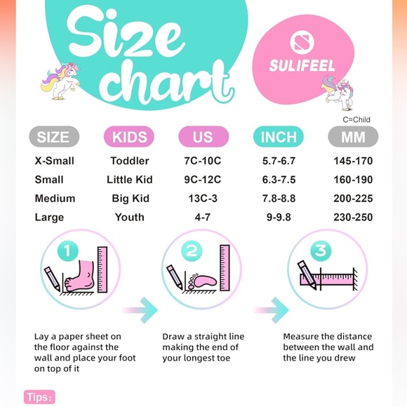 SULIFEEL Rainbow Unicorn Size Adjustable Light up Roller Skates Medium (3Y-6Y) - Picture 8 of 8